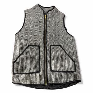 Merokeety Quilted Vest Womens Small Gray Black Herringbone Puffer Zip Up Front